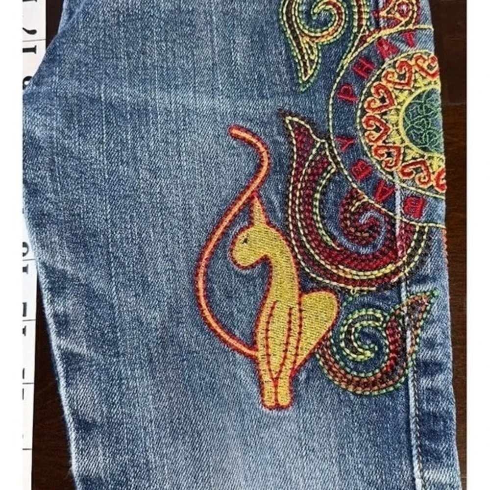 Baby Phat Girlz Embroidered Jeans Kids Size 4‎ Blue Denim Y2K Cat Logo Excellent